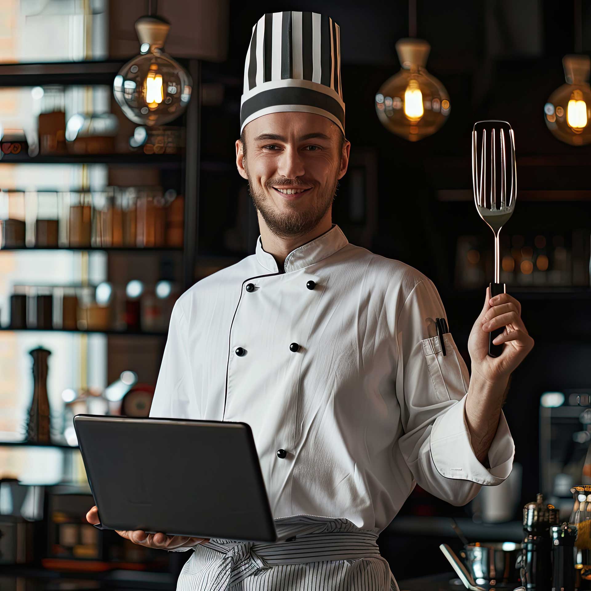 chef-posing-while-holding-spatula-right-hand-laptop-left-hand-2